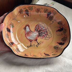 LANG redware Wine Country Susan Winget  Roster serving bowl. 2005